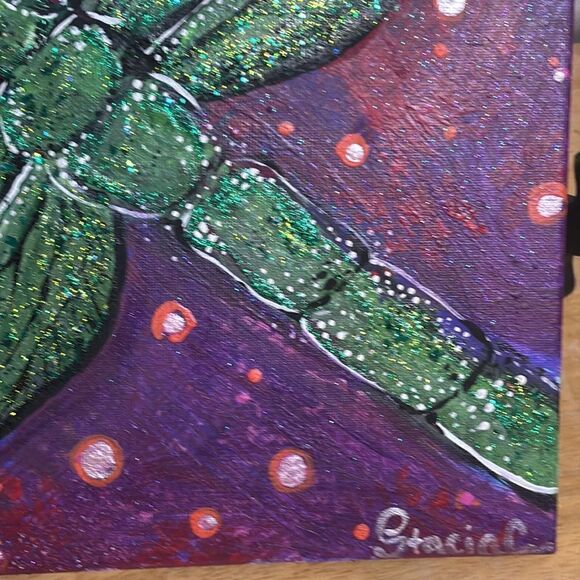 Original Acrylic Painting 12x12 Dragonfly in Vibrant Pink and purple hues - Picture 6 of 6